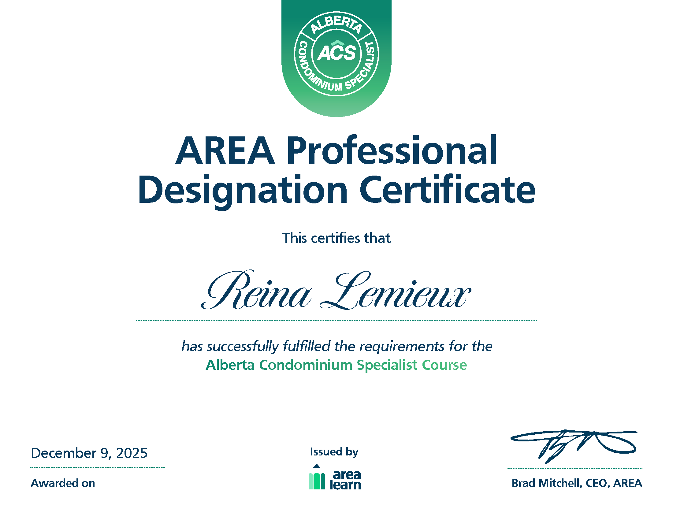 Condo Specialist Certificate PNG